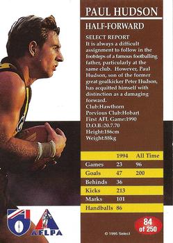 1995 Select AFL #84 Paul Hudson Back